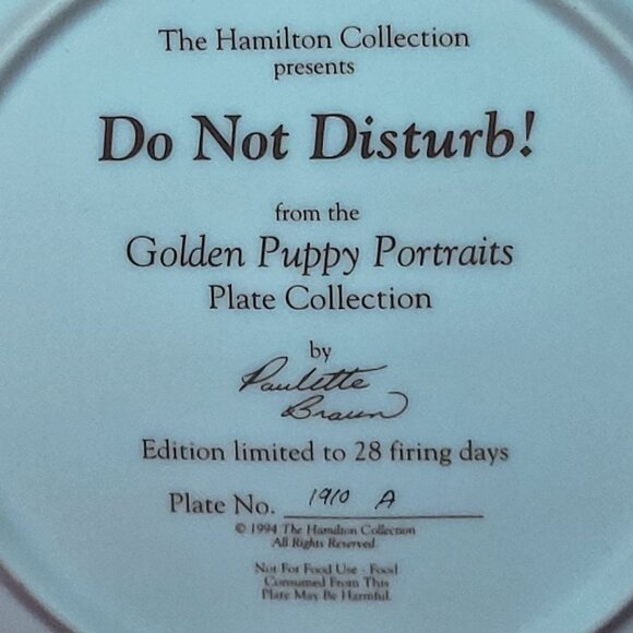 Do Not Disturb Golden Puppy Portraits Plate The Hamilton Collection 1994 - Picture 3 of 11